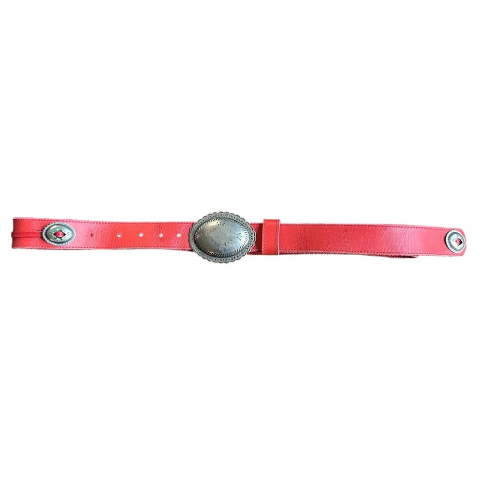 Streets Ahead Red Leather Silver Concho Belt Sz L - Picture 3 of 10